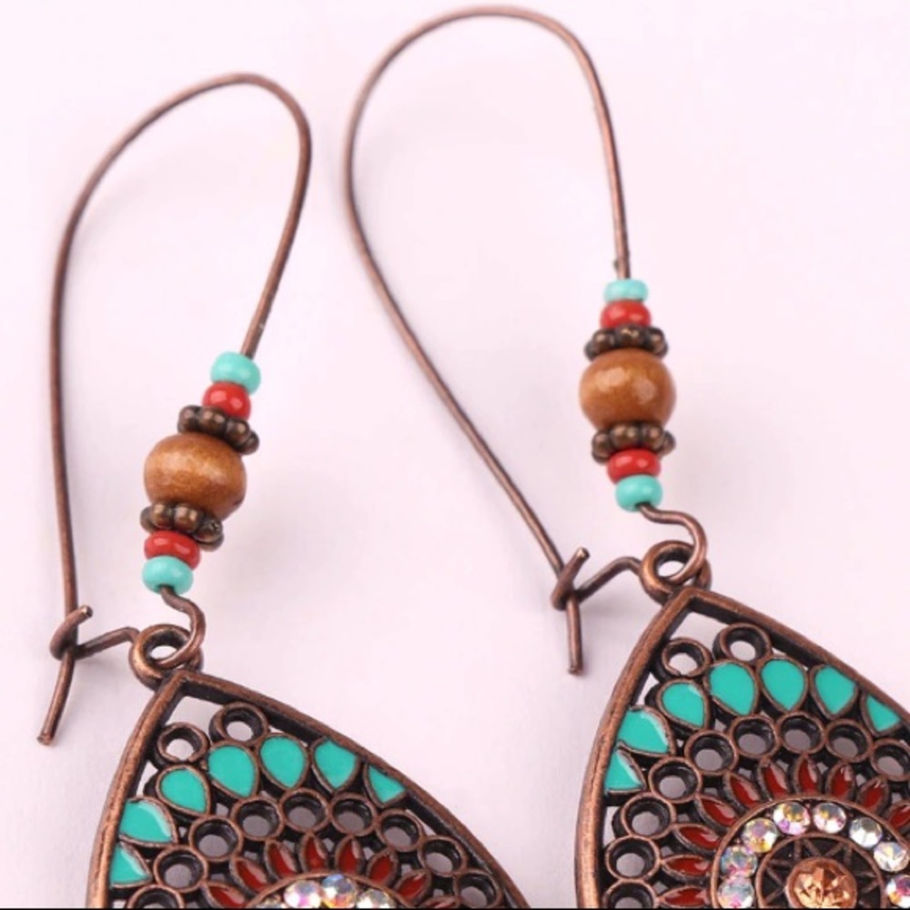 NEW💙💎GORGEOUS BRONZE🌈COLORFUL TEARDROPS💎💙BOHO - Picture 4 of 8